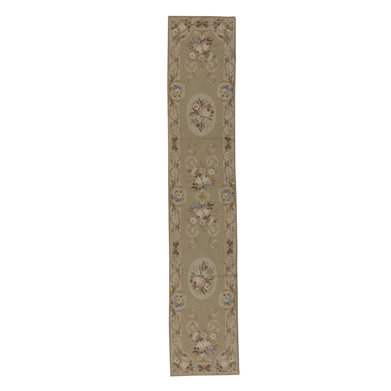 Hand-Knotted High-Quality Gold and Beige Runner