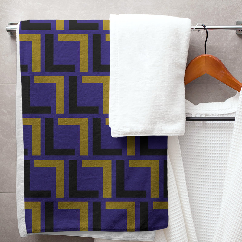 Bath Towel, Purple/Black/Metallic Gold