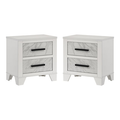 Bains Faux Marble Inset 2-Drawer Nightstand (Set Of 2)
