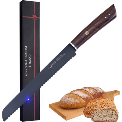 Couteau à pain professionnel de 9 po Cookit - Lame en acier inoxydable dentelée avec manche en bois ergonomique
