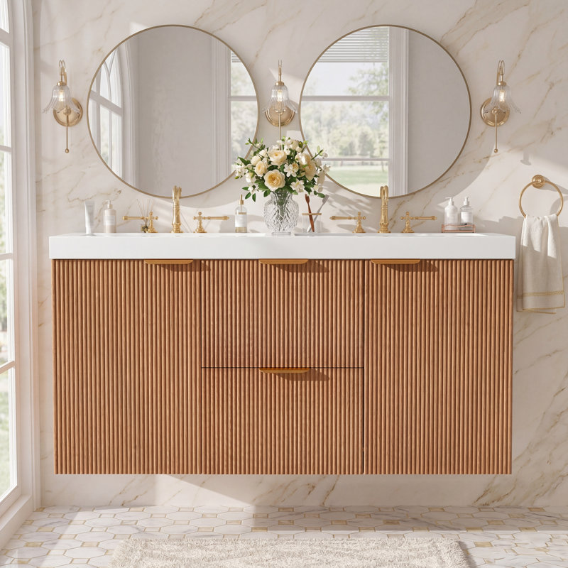 Meuble-lavabo mural double 47,24 po, armoire en MDF avec plateau en Smc, portes à fermeture en douceur et tiroirs divisés