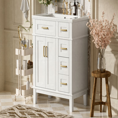 Meuble-lavabo de 30 po avec lavabo en céramique, armoire de rangement moderne avec portes à fermeture douce, tiroir profond et tiroir standard, meuble-lavabo élégant pour les petites salles de bain