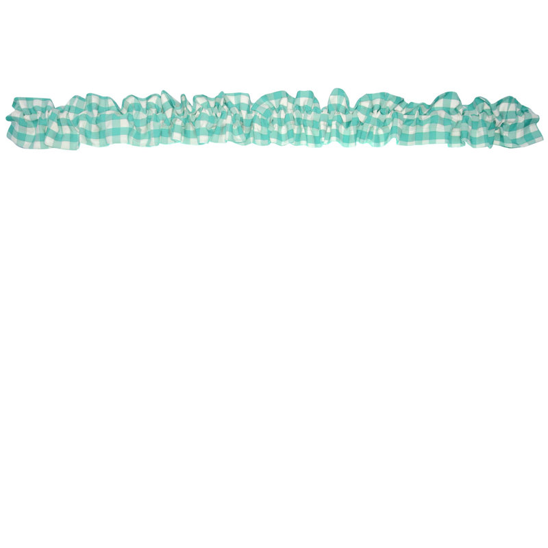 Checkered Tailored Window Valance, 120" W x 9" L, Aqua