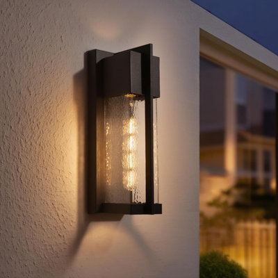 2-Pack 13" Outdoor Wall Sconces 4.9" L x 13.78" W x 6.71" H Metal 2 Pieces Wall Lights Black Dusk to Dawn Hammer Glass Waterproof E26 Socket