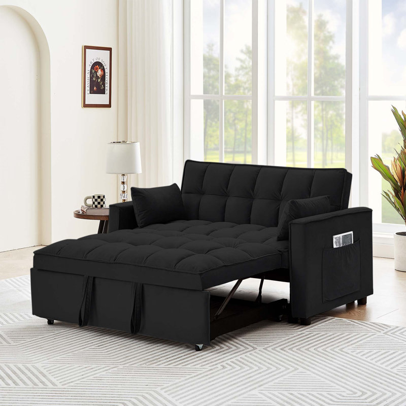 Cubbindall Upholstered Convertible Sofa Bed,Sleeper Sofa,Velvet Sofa,Modern Sofa,Accent Sofa, Black Velvet