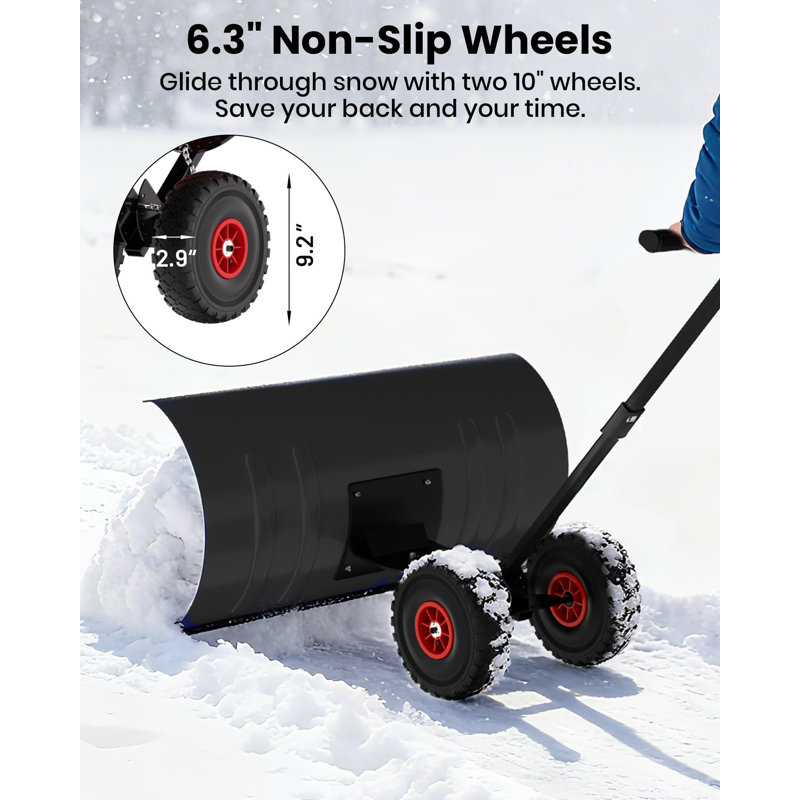 Pelle à neige pour allée, pelles sur roulettes robustes à 5 positions, poignée ergonomique réglable et roues en caoutchouc pour un déneigement efficace, chasse-neige pour porte, allée et trottoir
