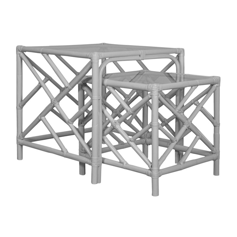 Chippendale Glass Nesting End Table, Light Gray