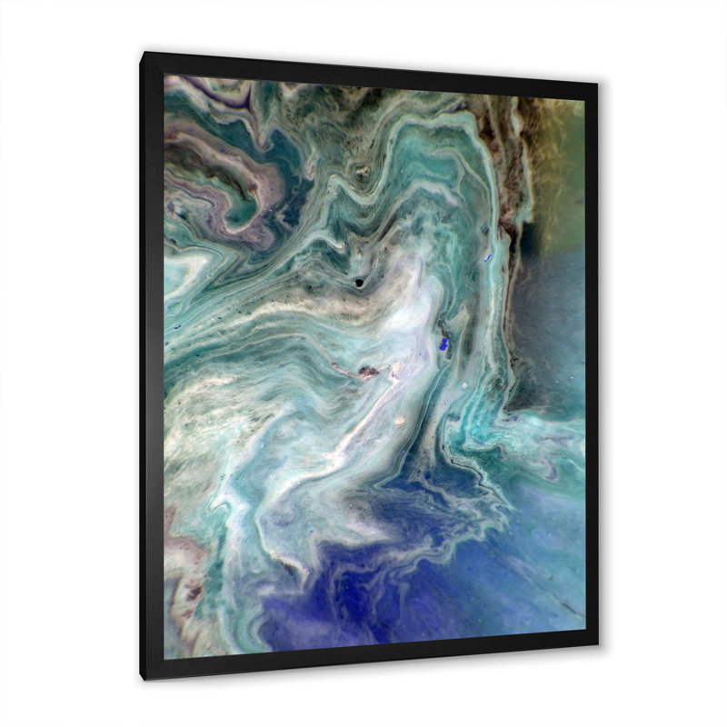 Turquoise liquide, art mural moderne sur toile, Impression noire sur toile encadrée, H 36 po x l 24 po x P 1,5 po