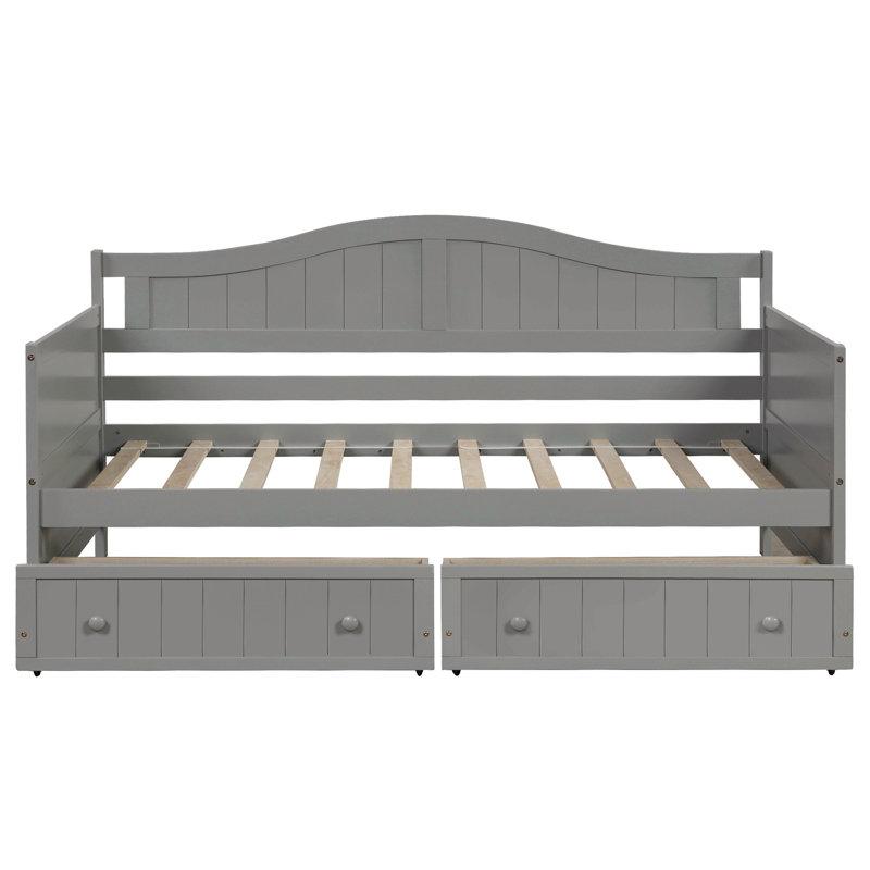 Twin Wooden Daybed With 2 Drawers, Sofa Bed For Bedroom Living Room,No Box Spring Needed, Gray