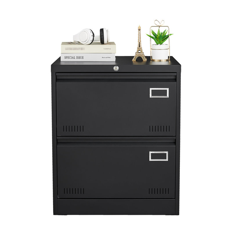 Metal File Cabinet With 2 Drawers And Lock - Black, Widened For Efficient Storage, Modern Office Furniture 2 To Fit More Equipment Files