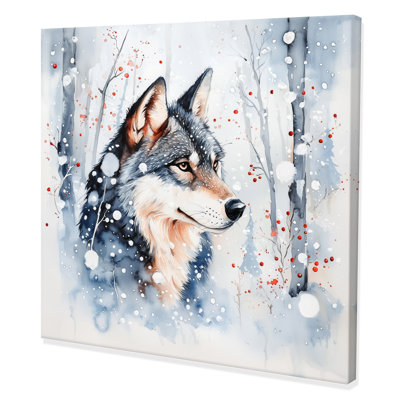 Aquarelle loup dans l'hiver II - loup, reproduction d'art mural