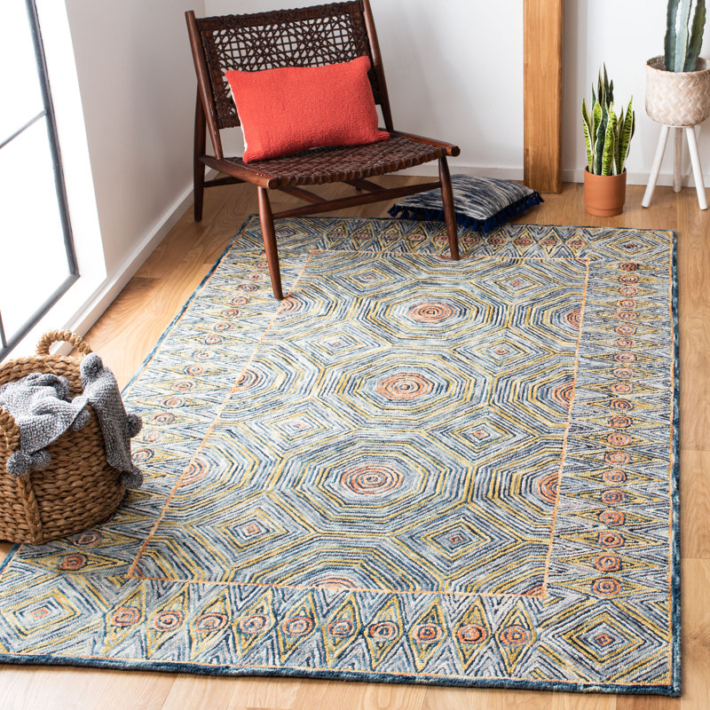 Tapis géométrique en laine et en coton touffeté à la main Emmamarie, Rectangulaire 8 pi x 10 pi