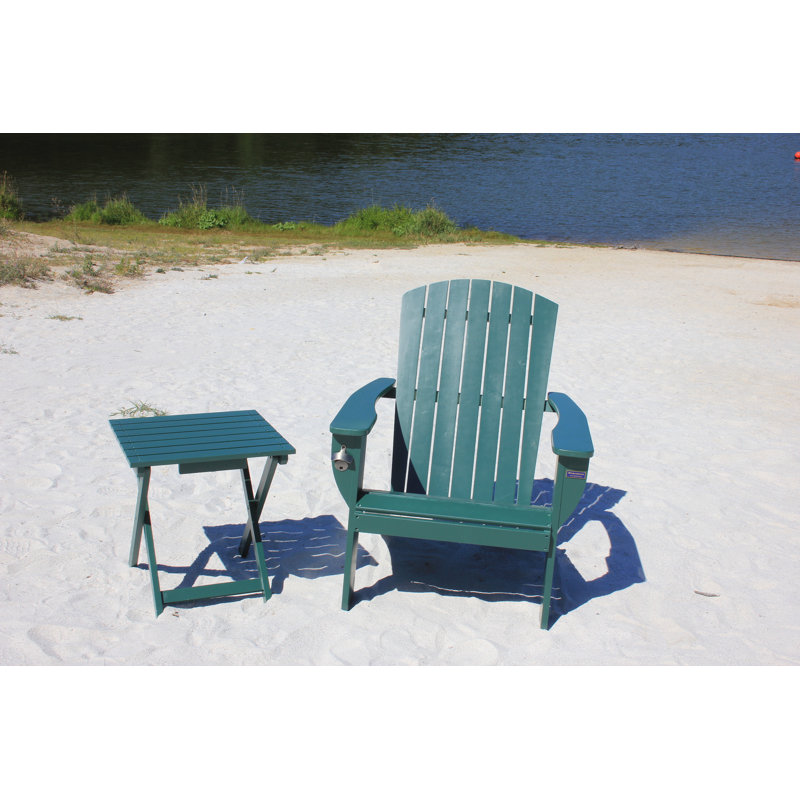 Pankow Cedar Outdoor Adirondack Chair With Table, Dark Green