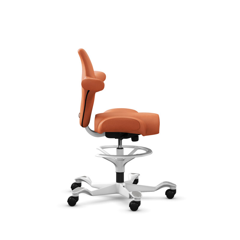 HÅG Capisco Adjustable Sit-to-Stand Height Chair with Footring, White, Orange Tangerine