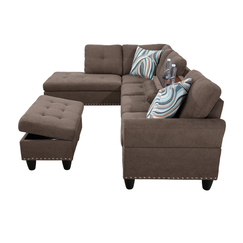 Manervia Upholstered L-Shaped Sectional, Brown, Left Hand Facing