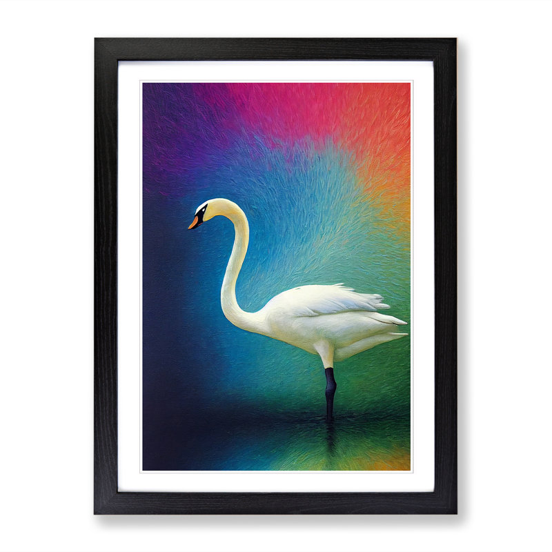 Swan Color Field - Single Picture Frame Print, Black, 64cm H x 46cm W x 2cm D