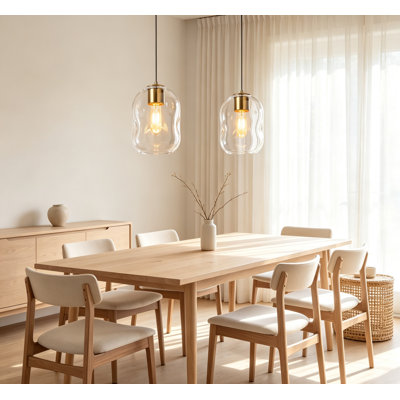 Suspensions pour îlot de cuisine, luminaires globe en verre organique transparent pour salle à manger