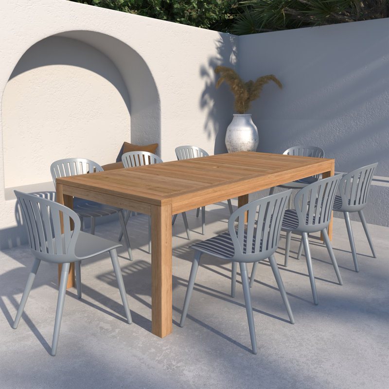 Anautica Outdoor Patio 9pc FSC Solid Teak Wood and Aluminum Dining Set, Gray