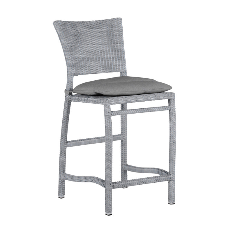 Tabouret de comptoir d'extérieur en résine tressée 24 po Skye, Huître, Pas de soudure, Verona brume