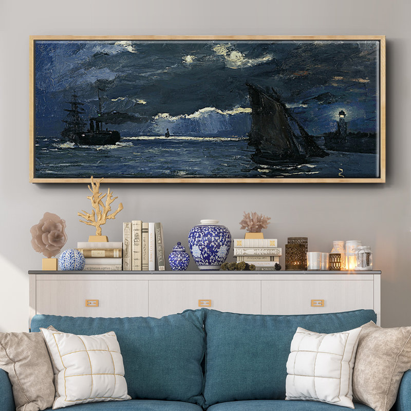 Seascape Night Effect- Framed Canvas, 8" H x 20" W