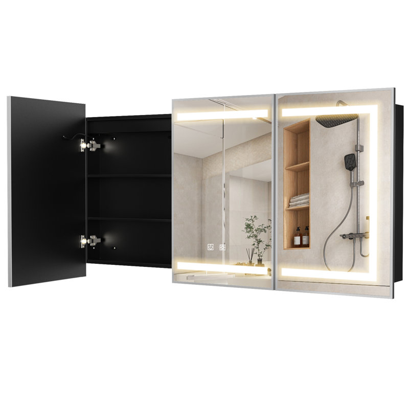 W H Framed Medicine Cabinet Mirror Fixed, Silver, 32" H x 48" W x 5" D