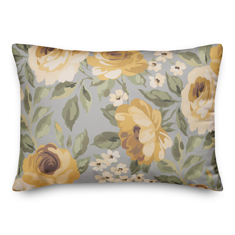 Flowers 16 Outdoor Rectangular Pillow Cover & Insert, Gray