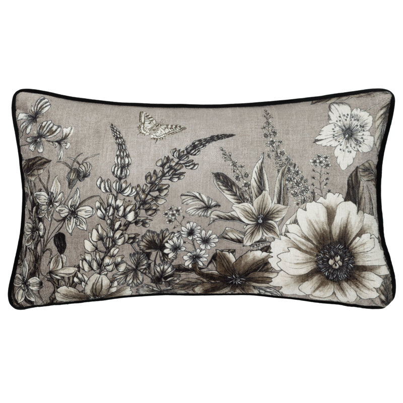 Harlington Gardenia Floral Rectangular Lumbar Cushion, Sepia