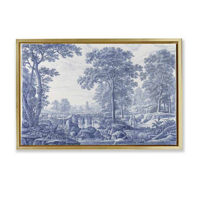 Cadre flottant vintage en toile teintée bleu, design Vintage Hustle, H 21 po x l 31 po, Cadre flottant métallique doré
