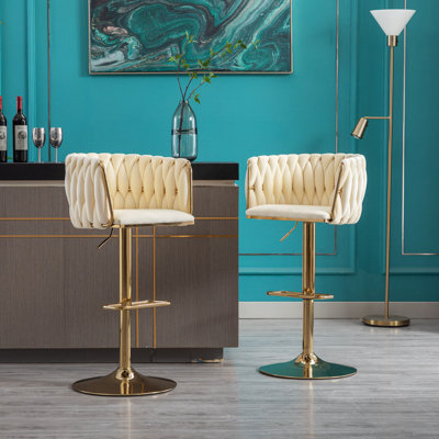 Tabourets de bar pivotants à hauteur réglable en velours