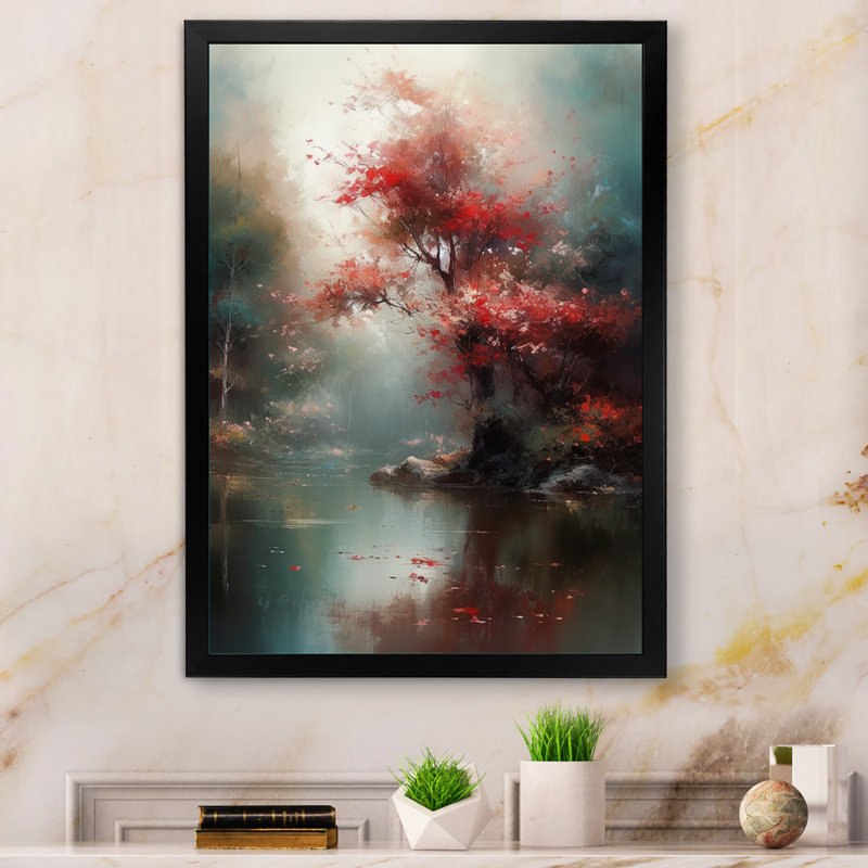 Nayna Red, charmante cerise Lilly sur toile, Cadre photo noir, H 20 po x l 12 po x P 1 po