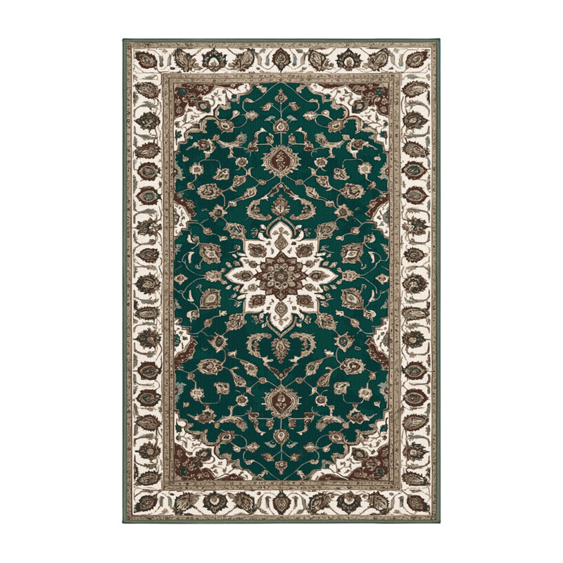 Tapis vert Tabriz lavable à la machine, Rectangle 5 pi x 7 pi