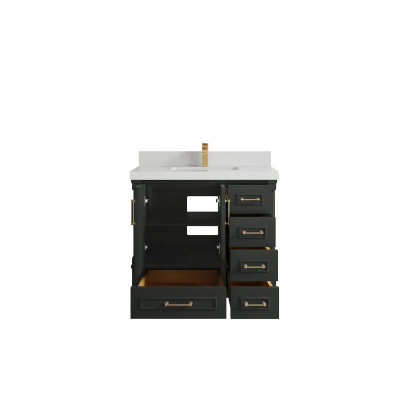 36'' Single Bathroom Vanity with Quartz Top, Gray, Carrara Quartz
