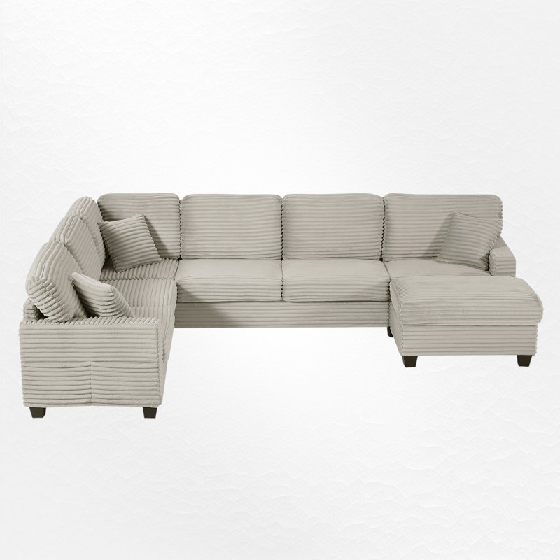 Upholstered L-Shaped Sectional With A Movable Ottoman, Taupe Corduroy