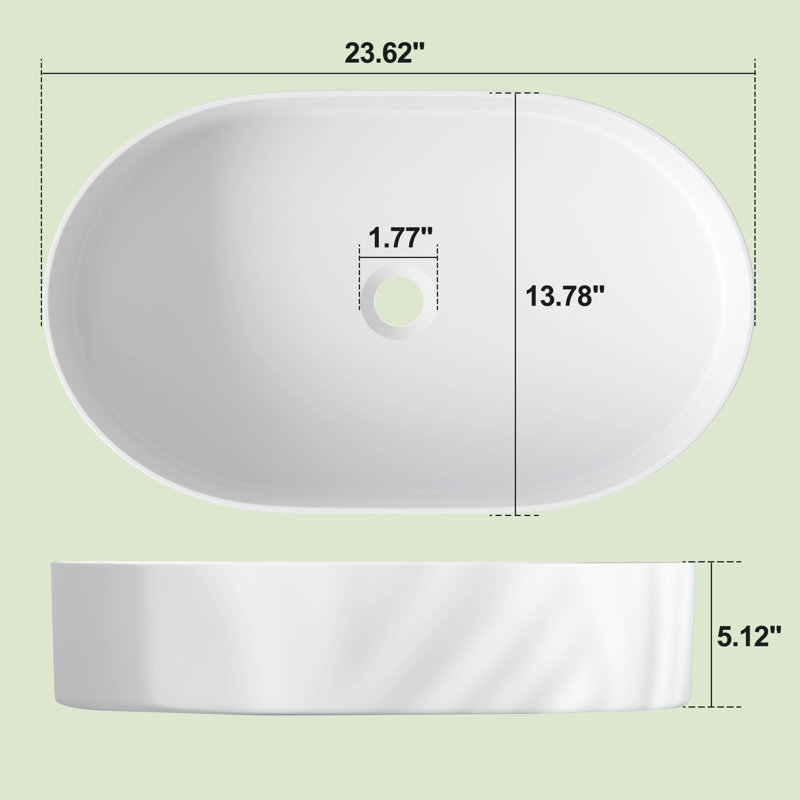 23'' x 13'' Oval Sink Matte Finish Modern Stone Countertop Bathroom Vanity Vessel Sink, White, White