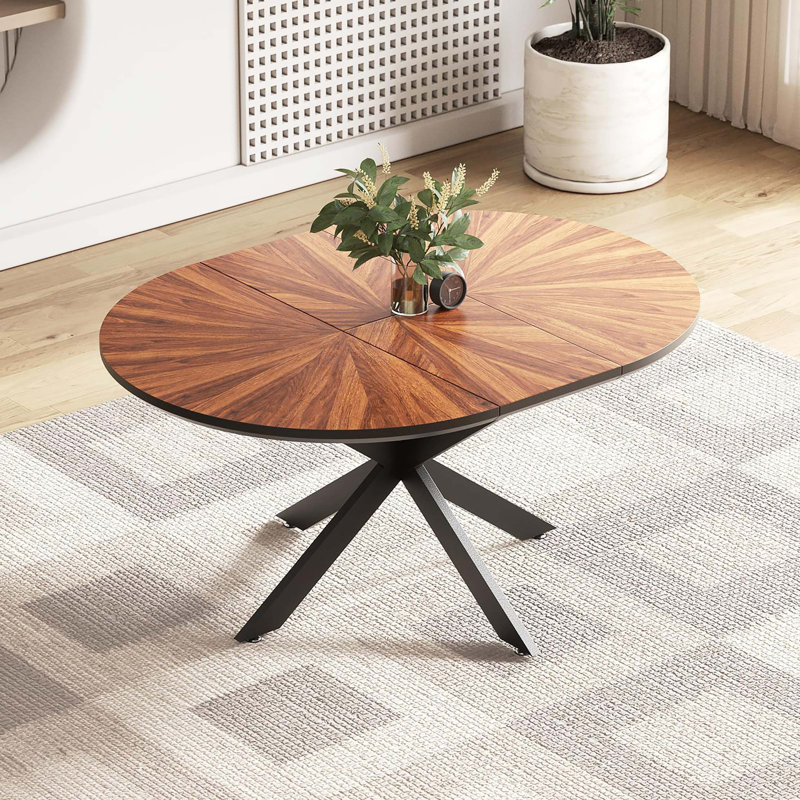 Table de salle à manger extensible ronde avec plateau en bois massif pour 4-6