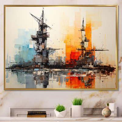 Abstrait rouge et bleu «Oil Rigs Fields II» sur toile