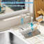 Organisateur d'évier de cuisine avec tapis antidérapant, support en éponge en acier inoxydable antirouille 304, plateau de vidange automatique, porte-brosse amovible, support d'évier peu encombrant