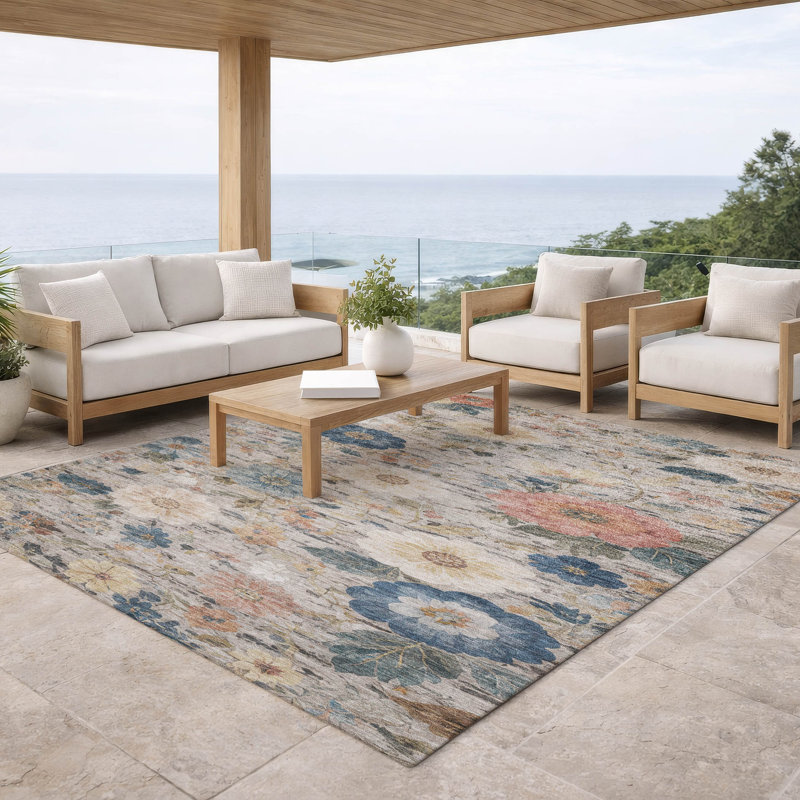 Machine Washable Indoor/Outdoor Chantille ACN2946 Floral Rug, 8' x 10'