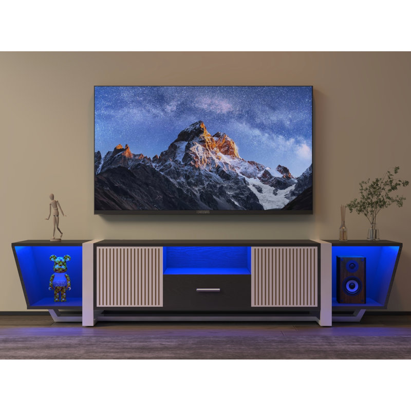 Modern Entertainment Center With Large Storage & Multiple Modes Lights, Black Tv Console