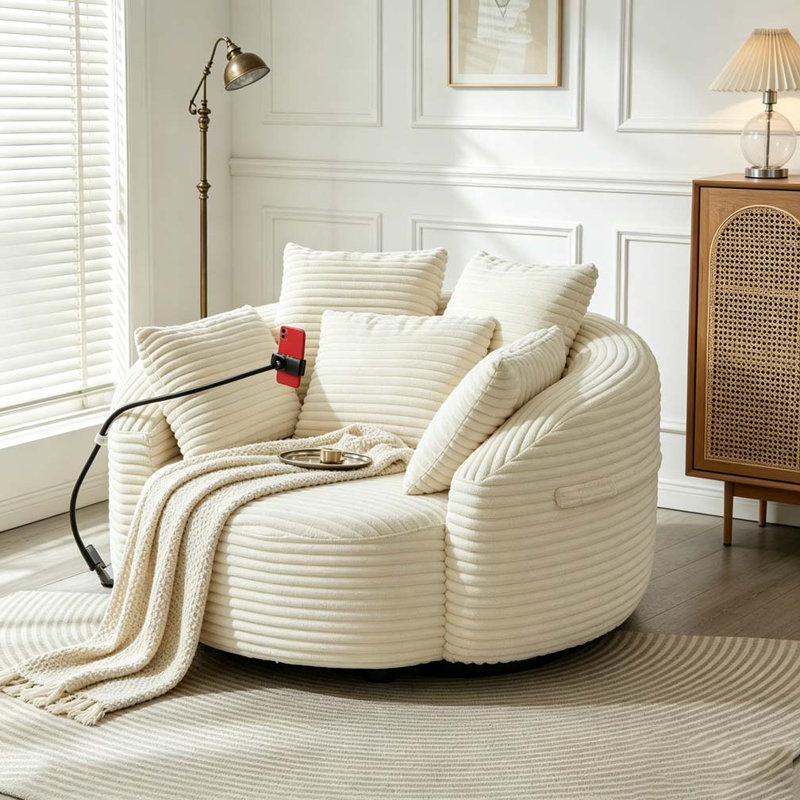 Fauteuil demi-tonneau pivotant à 360 °, Beige