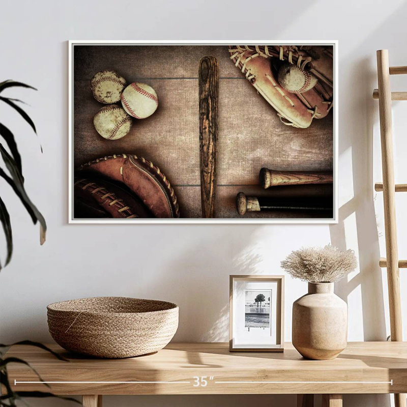 Baseball Themed, Floating Frame White, 25" X 17"