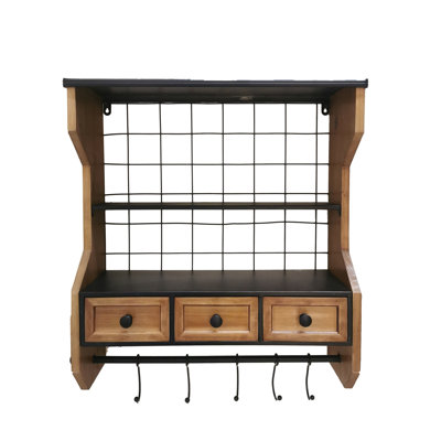 Solid Wood Wall Organizer with Key Hooks