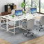 Bureau d'ordinateur pour deux personnes avec tiroirs et tablettes de rangement, table de travail double extra longue avec crochets