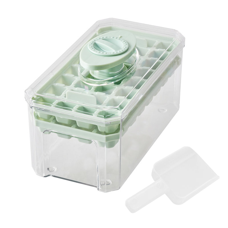 Green double-layer 64-compartment press-type ice cube tray
