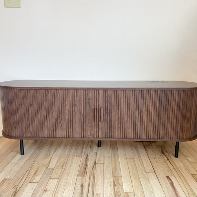 Jalonda Modern Wood TV Stand with Storage and Shelves to Fit up to 80" TVs - Walnut, 21.7" H x 70.8" W x 15.7" D