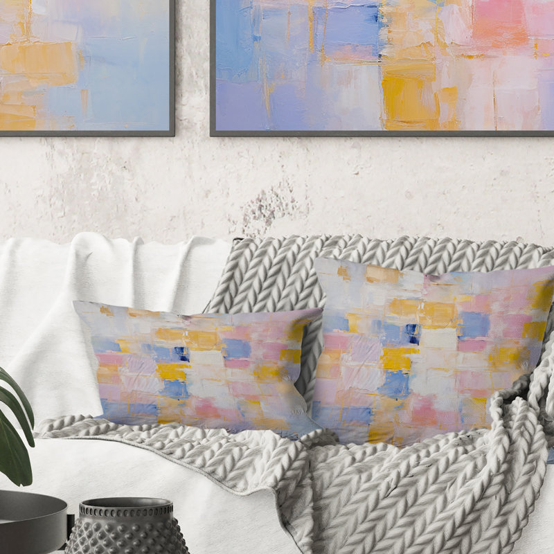 Timeless Moments In Pastel Pink Yellow And Blue I - Abstract Painting Printed Throw Pillow
