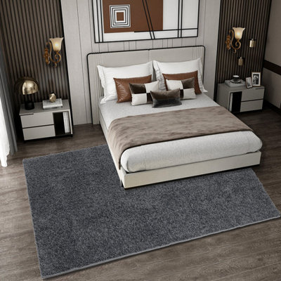 Tapis intérieur / extérieur gris foncé en polypropylène tissé à la machine Hailes
