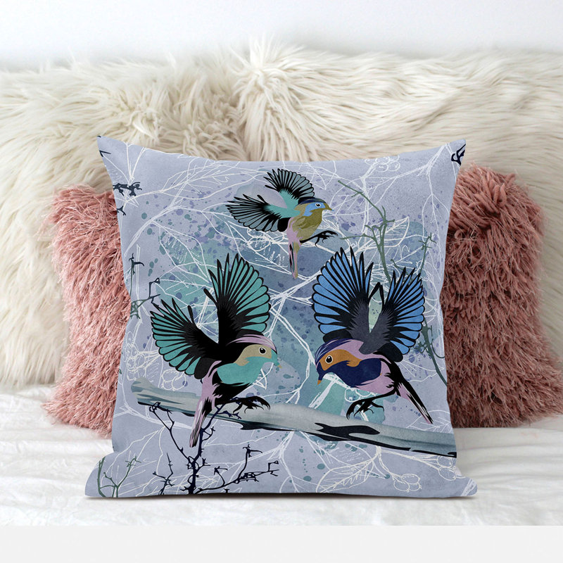 Outdoor Reversible Throw Pillow, Blue/Pink/Grey, 16" x 16"