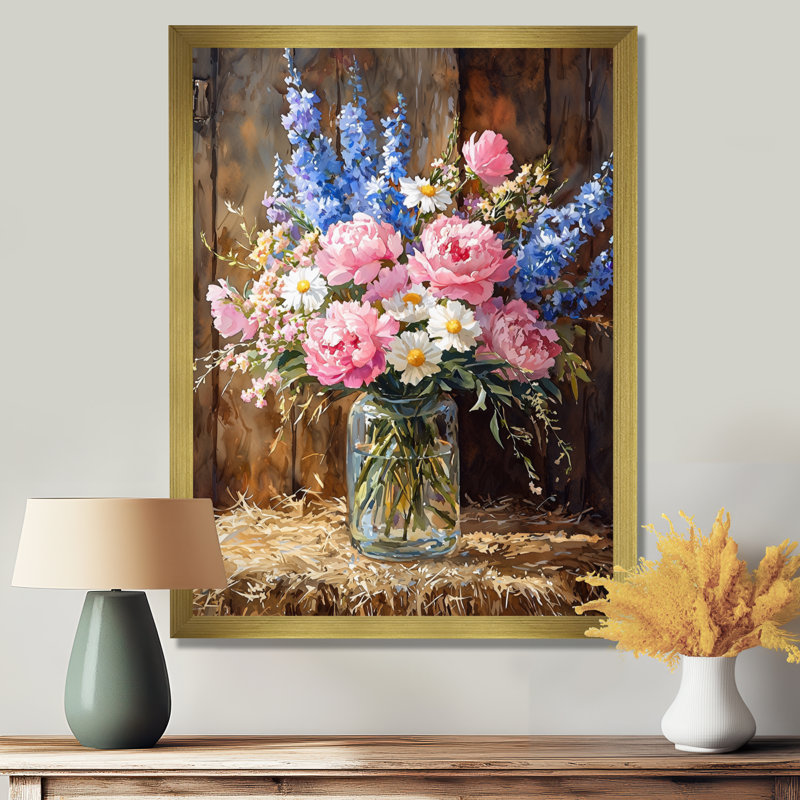 Glenaire - reproduction d'art sur toile florale, H 44 po x l 34 po, Picture Framed, Doré