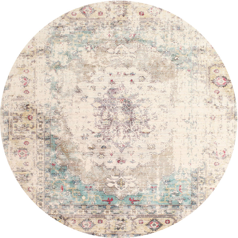 Tapis beige contemporain, Rond 7 pi